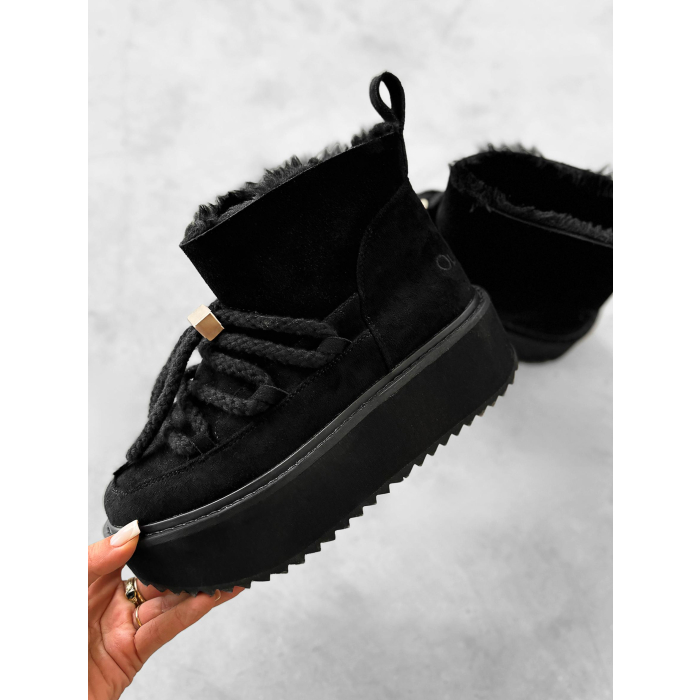 BUTY DAMSKIE ŚNIEGOWCE SKÓRZANE FUTERKO OLAVOGA SHOES GRANDA BLACK