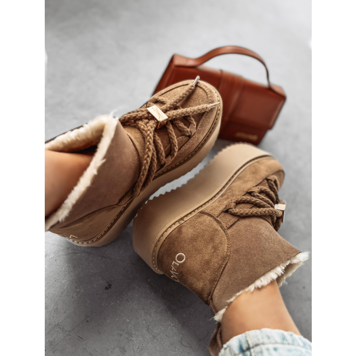 BUTY DAMSKIE ŚNIEGOWCE SKÓRZANE FUTERKO OLAVOGA SHOES GRANDA BEIGIE