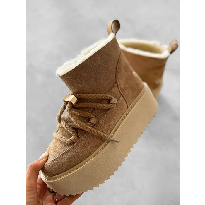 BUTY DAMSKIE ŚNIEGOWCE SKÓRZANE FUTERKO OLAVOGA SHOES GRANDA BEIGIE