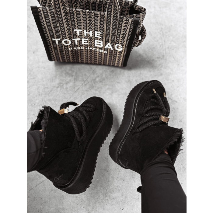BUTY DAMSKIE ŚNIEGOWCE SKÓRZANE FUTERKO OLAVOGA SHOES GRANDA BLACK
