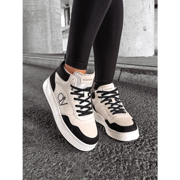 BUTY DAMSKIE SNEAKERSY ZA KOSTKĘ OLAVOGA SHOES CARMINE BLACK- ECRU