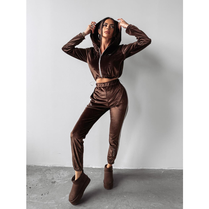 KOMPLET DRES DAMSKI WELUROWY OLAVOGA JUNTO BROWN
