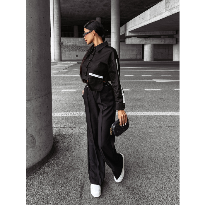 SPODNIE ELEGANCKIE SZEROKIE KANT GUMA OLAVOGA LESLIE BLACK