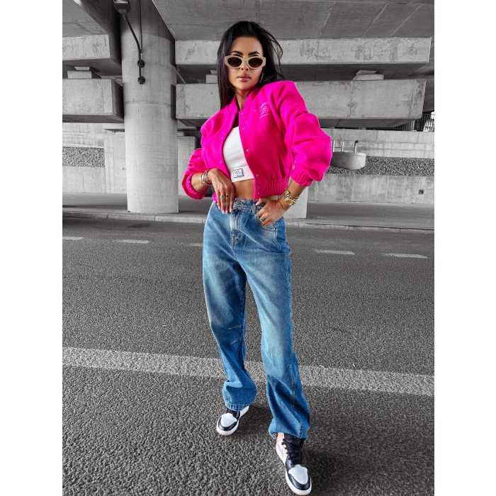 KURTKA DAMSKA BOMBER NA NAPY HAFT OLAVOGA BASEBALL PINK