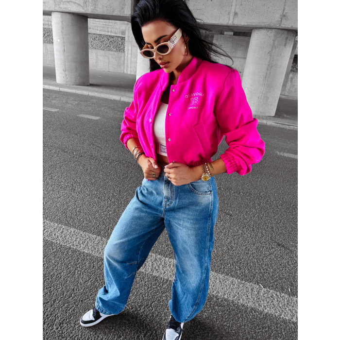 KURTKA DAMSKA BOMBER NA NAPY HAFT OLAVOGA BASEBALL PINK