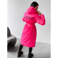 KURTKA PŁASZCZ DAMSKI DŁUGI DWUSTRONNY OVERSIZE HAFT OLAVOGA MARYLIN BLACK-NEON PINK