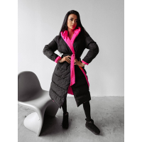 KURTKA PŁASZCZ DAMSKI DŁUGI DWUSTRONNY OVERSIZE HAFT OLAVOGA MARYLIN BLACK-NEON PINK