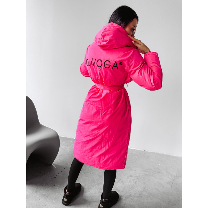 KURTKA PŁASZCZ DAMSKI DŁUGI DWUSTRONNY OVERSIZE HAFT OLAVOGA MARYLIN BLACK-NEON PINK