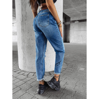 SPODNIE JEANSOWE FIT MOM CHLAPANE FARBĄ PRZETARCIA OLAVOGA MESS BLUE