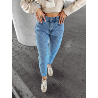 SPODNIE JEANSOWE MOM FIT LOGOWANE NAPISY OLAVOGA INTED LIGHT BLUE