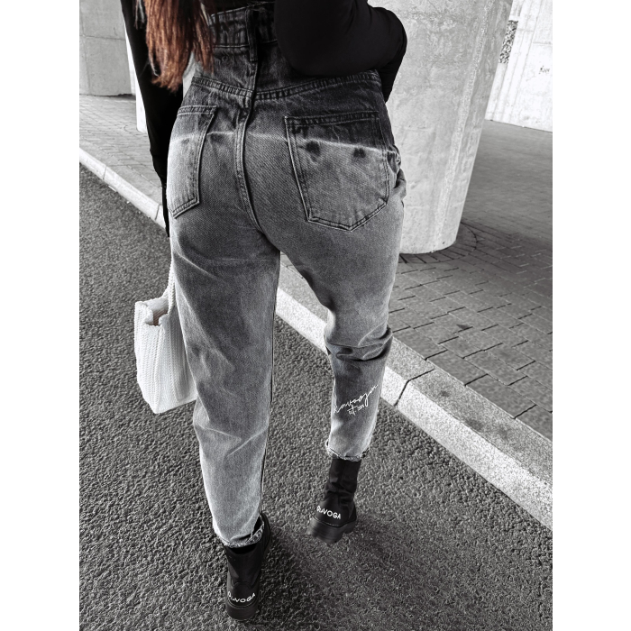 SPODNIE JEANSOWE MOM FIT PRZETARCIA OLAVOGA TYPER GRAY