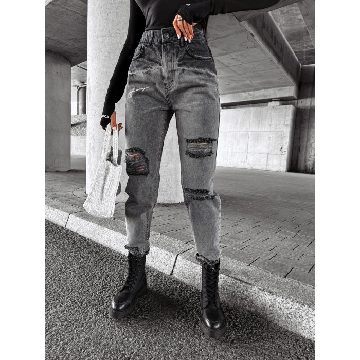 SPODNIE JEANSOWE MOM FIT PRZETARCIA OLAVOGA TYPER GRAY