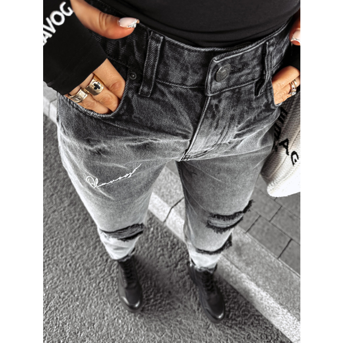SPODNIE JEANSOWE MOM FIT PRZETARCIA OLAVOGA TYPER GRAY