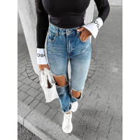 SPODNIE JEANSOWE MOM FIT ZDZIURAMI NA KOLANACH OLAVOGA HORIZON BLUE