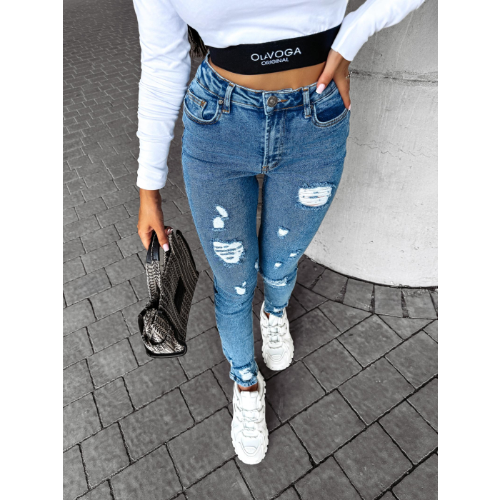 SPODNIE JEANSOWE SKINNY Z ROZDARCIAMI OLAVOGA DAZY LIGHT BLUE