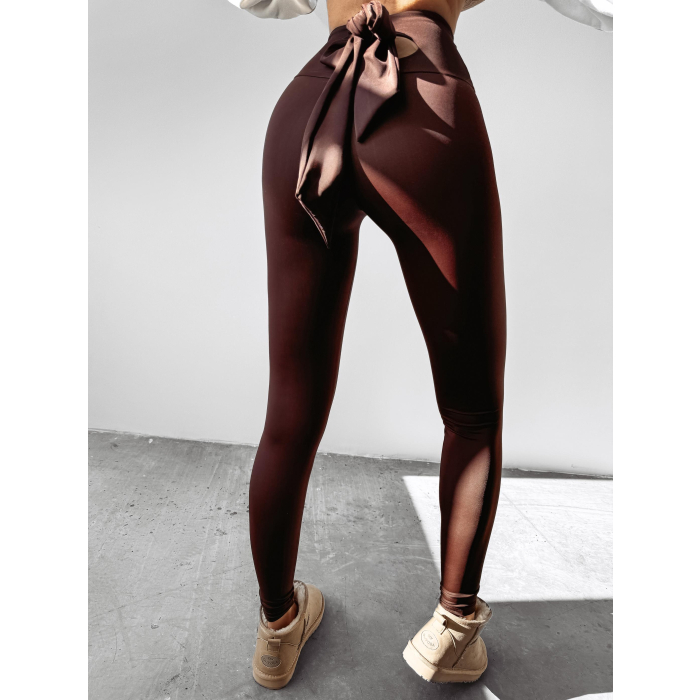 SPODNIE LEGGINSY MODELUJĄCE WIĄZANE NA TYLE HAFT OLAVOGA REBOW BROWN