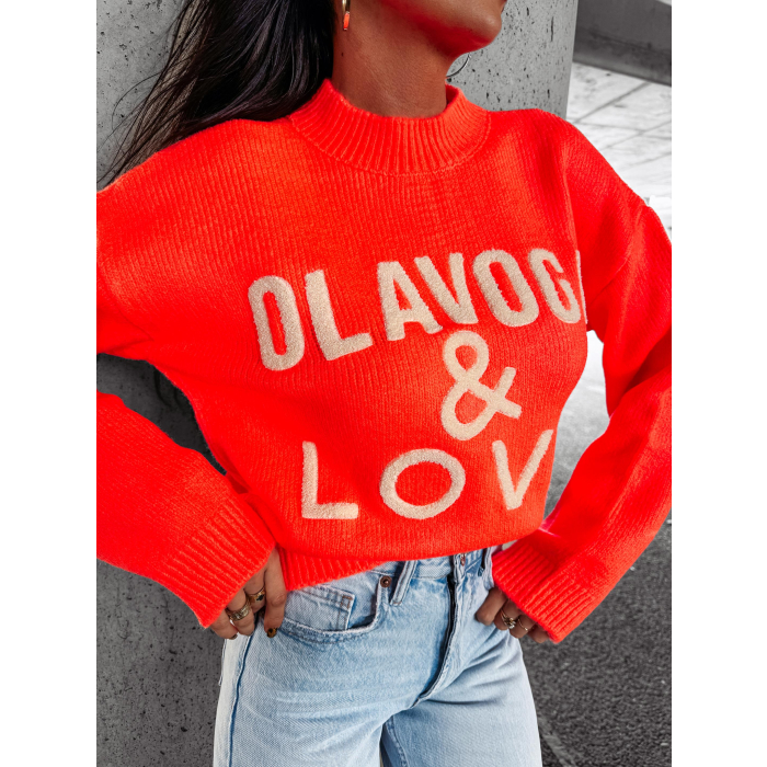 SWETER OVERSIZE HAFT 3D OLAVOGA OLV LOVE ORANGE