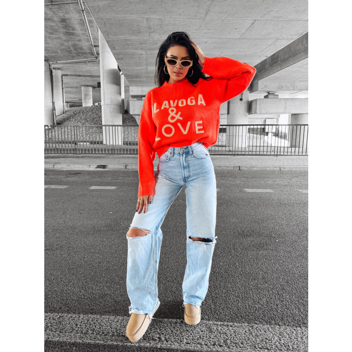 SWETER OVERSIZE HAFT 3D OLAVOGA OLV LOVE ORANGE