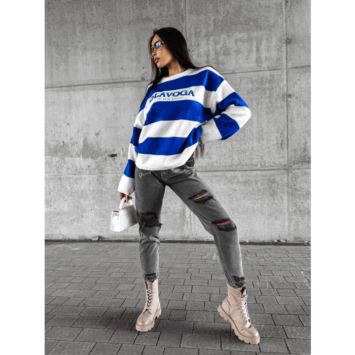 SWETER OVERSIZE PASY HAFT 3 OLAVOGA MANNER BLUE- ECRU