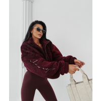 BLUZA DAMSKA NA ZAMEK BARANEK TEDDY HAFT OLAVOGA TEDI BURGUNDY