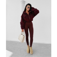 BLUZA DAMSKA NA ZAMEK BARANEK TEDDY HAFT OLAVOGA TEDI BURGUNDY