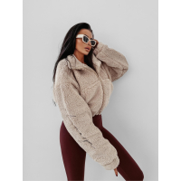 BLUZA DAMSKA NA ZAMEK BARANEK TEDDY HAFT OLAVOGA TEDI BEIGE