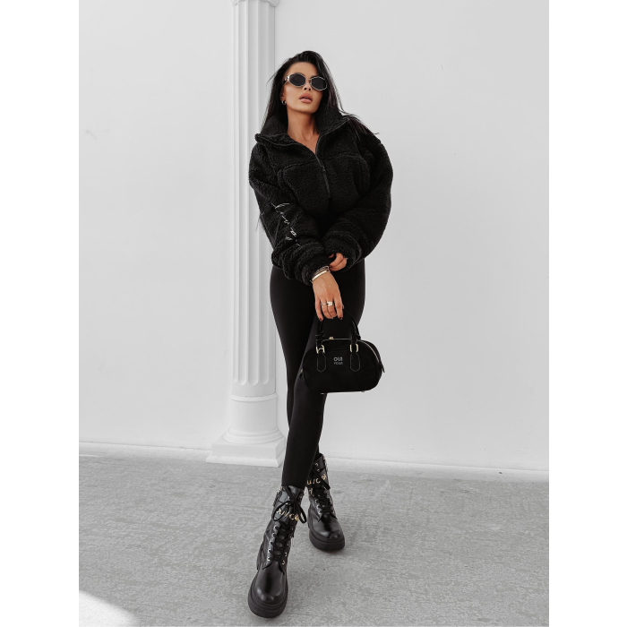 BLUZA DAMSKA NA ZAMEK BARANEK TEDDY HAFT OLAVOGA TEDI BLACK
