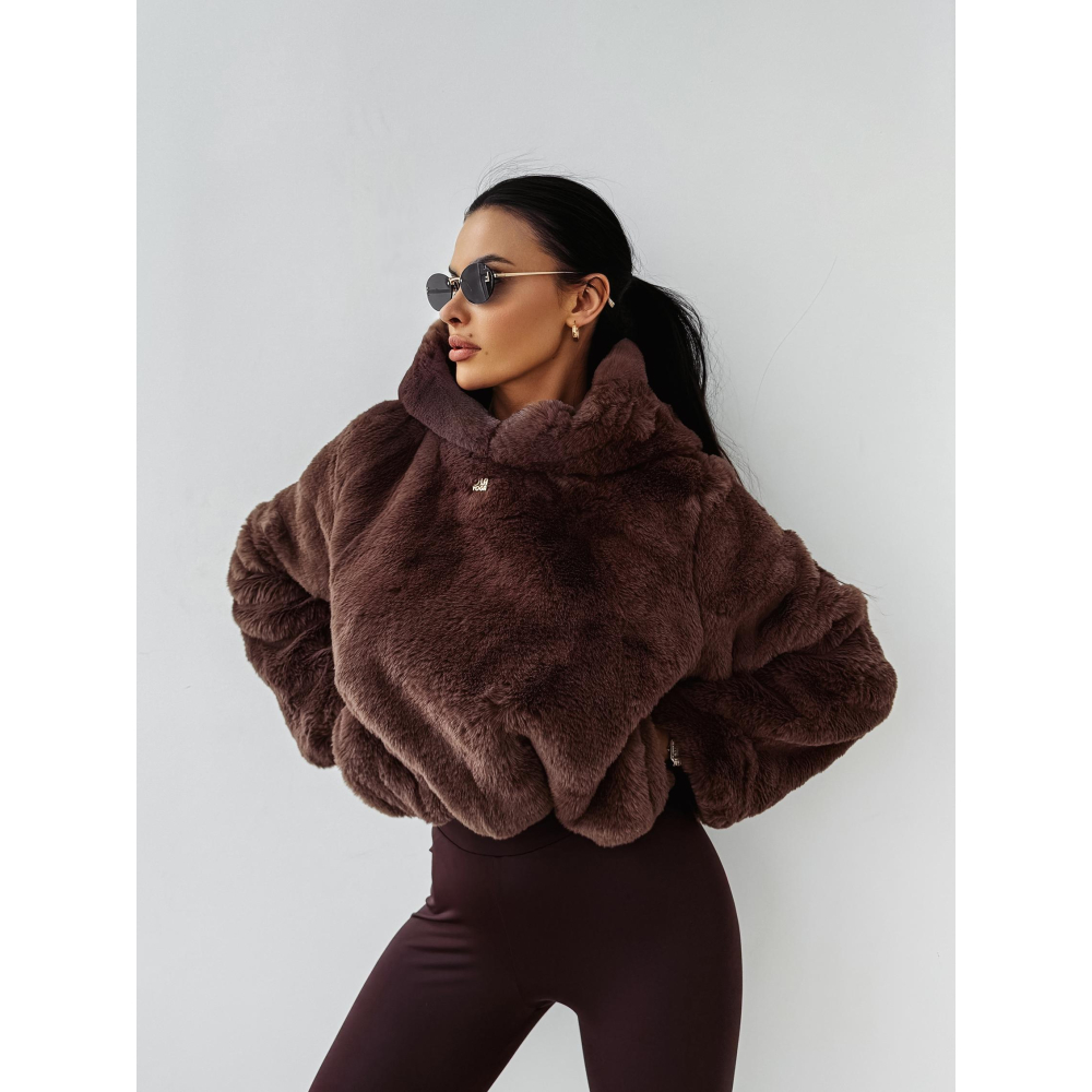 BLUZA DAMSKA OVERSIZE MIŚ Z USZAMI NA KAPTURZE OLAVOGA ELIOLIE BROWN