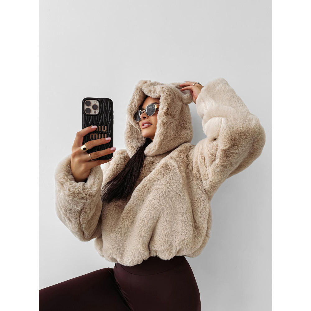 BLUZA DAMSKA OVERSIZE MIŚ Z USZAMI NA KAPTURZE OLAVOGA ELIOLIE BEIGE