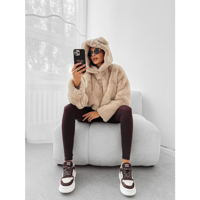 BLUZA DAMSKA OVERSIZE MIŚ Z USZAMI NA KAPTURZE OLAVOGA ELIOLIE BEIGE