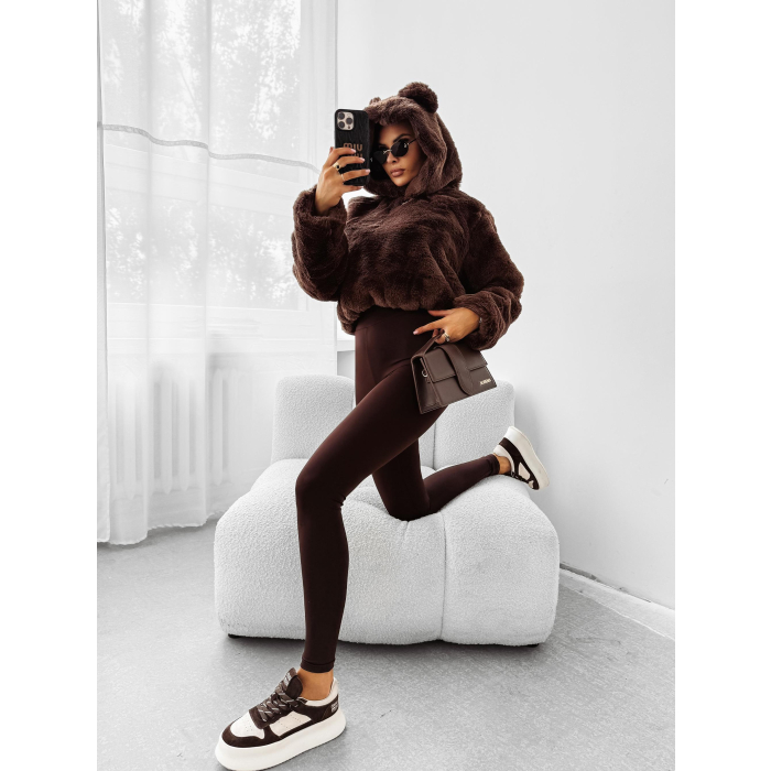 BLUZA DAMSKA OVERSIZE MIŚ Z USZAMI NA KAPTURZE OLAVOGA ELIOLIE BROWN