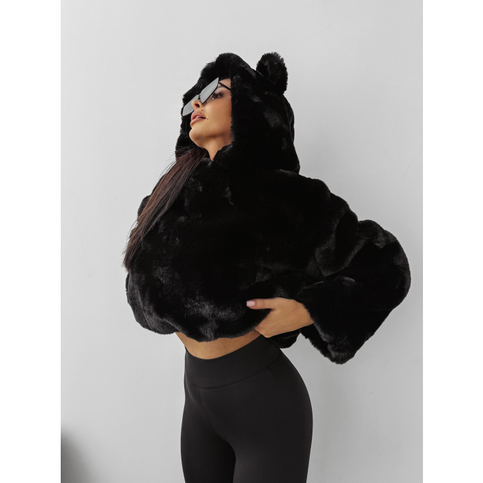 BLUZA DAMSKA OVERSIZE MIŚ Z USZAMI NA KAPTURZE OLAVOGA ELIOLIE BLACK