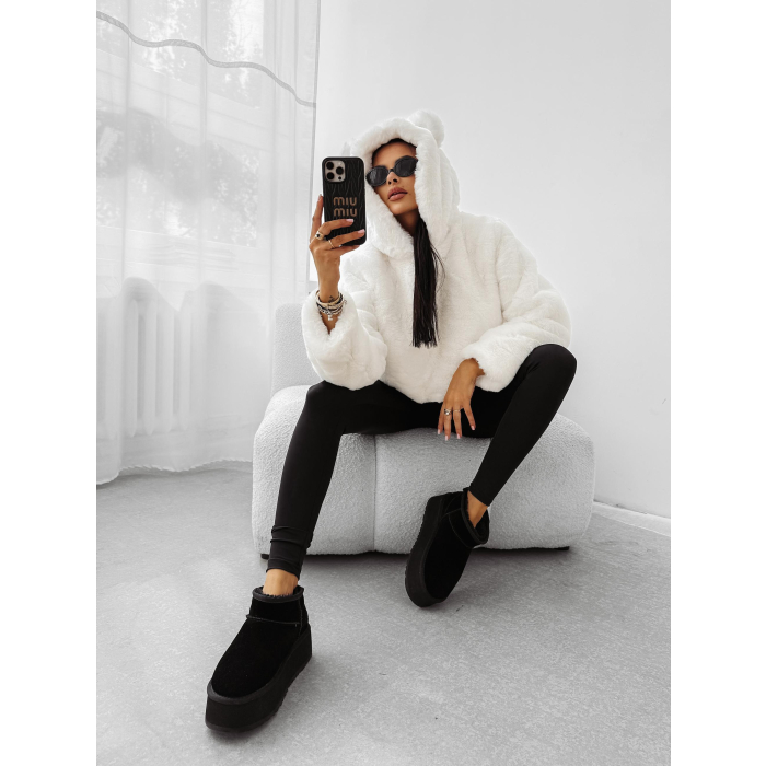 BLUZA DAMSKA OVERSIZE MIŚ Z USZAMI NA KAPTURZE OLAVOGA ELIOLIE ECRU