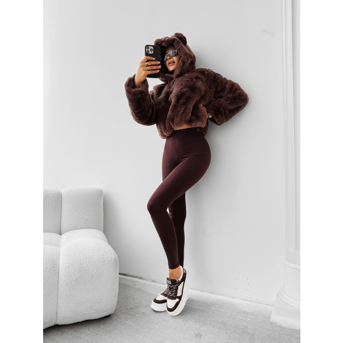 BLUZA DAMSKA OVERSIZE MIŚ Z USZAMI NA KAPTURZE OLAVOGA ELIOLIE BROWN