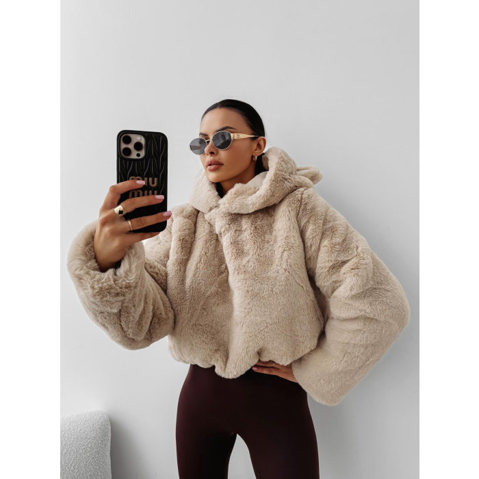 BLUZA DAMSKA OVERSIZE MIŚ Z USZAMI NA KAPTURZE OLAVOGA ELIOLIE BEIGE