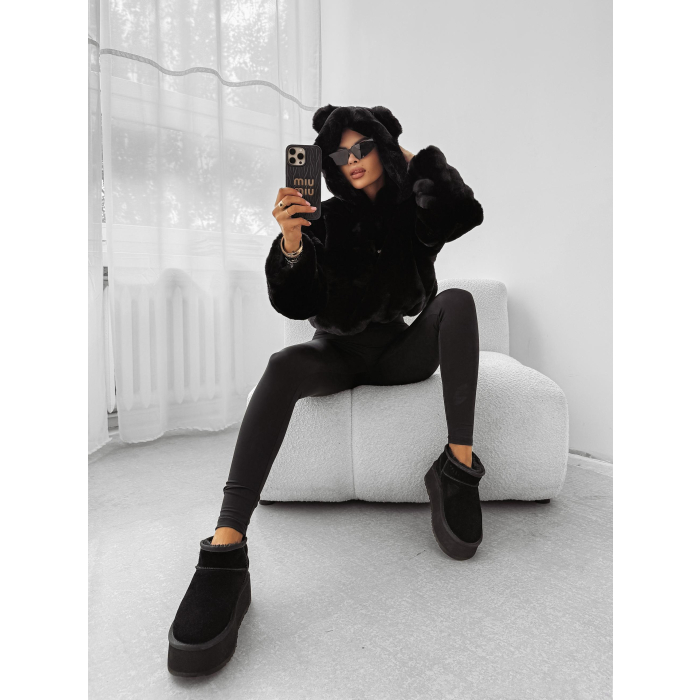 BLUZA DAMSKA OVERSIZE MIŚ Z USZAMI NA KAPTURZE OLAVOGA ELIOLIE BLACK