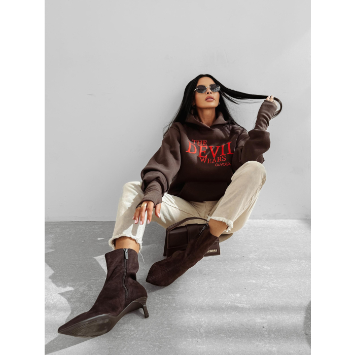 BLUZA DRESOWA BAWEŁNIANA DAMSKA HOODIE OLAVOGA SASSY MUSE BROWN