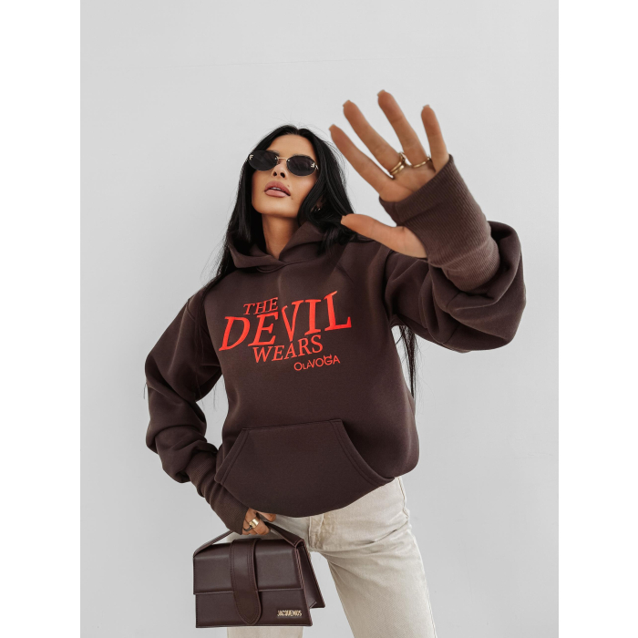 BLUZA DRESOWA BAWEŁNIANA DAMSKA HOODIE OLAVOGA SASSY MUSE BROWN