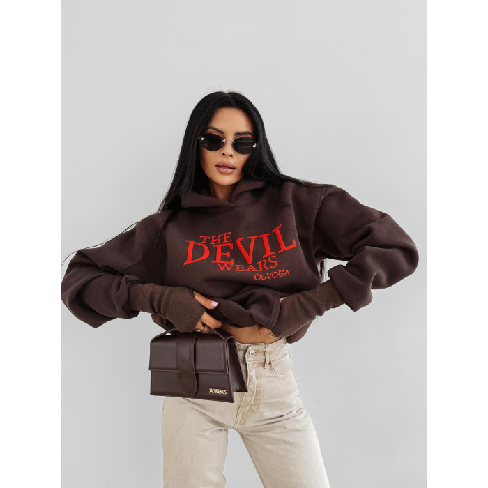 BLUZA DRESOWA BAWEŁNIANA DAMSKA HOODIE OLAVOGA SASSY MUSE BROWN