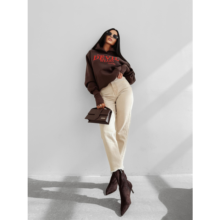 BLUZA DRESOWA BAWEŁNIANA DAMSKA HOODIE OLAVOGA SASSY MUSE BROWN