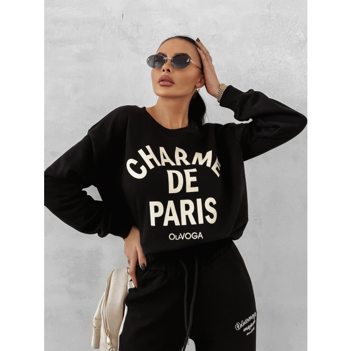 BLUZA DRESOWA BAWEŁNIANA DAMSKA OLAVOGA CHARME BLACK