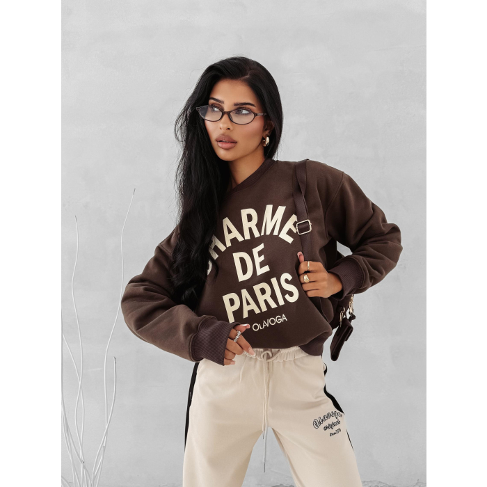 BLUZA DRESOWA BAWEŁNIANA DAMSKA OLAVOGA CHARME BROWN