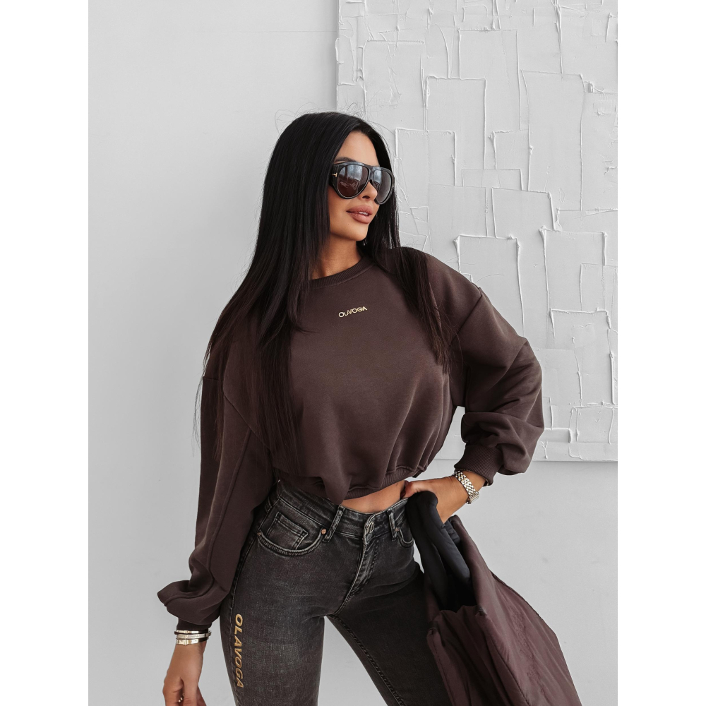 BLUZA DRESOWA BAWEŁNIANA DAMSKA OLAVOGA GRAV BROWN