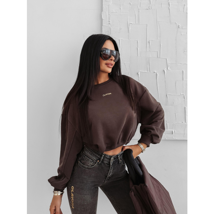 BLUZA DRESOWA BAWEŁNIANA DAMSKA OLAVOGA GRAV BROWN