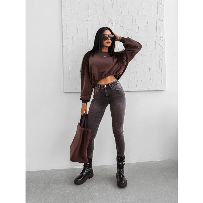 BLUZA DRESOWA BAWEŁNIANA DAMSKA OLAVOGA GRAV BROWN