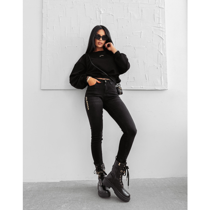 BLUZA DRESOWA BAWEŁNIANA DAMSKA OLAVOGA GRAV BLACK