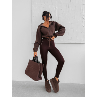 BLUZA DRESOWA BAWEŁNIANA DAMSKA Z KAPTUREM NA ZAMEK OLAVOGA AUTUMN LINOS BROWN