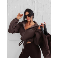 BLUZA DRESOWA BAWEŁNIANA DAMSKA Z KAPTUREM NA ZAMEK OLAVOGA AUTUMN LINOS BROWN