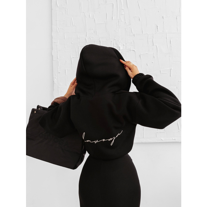 BLUZA DRESOWA BAWEŁNIANA DAMSKA Z KAPTUREM NA ZAMEK OLAVOGA AUTUMN LINOS BLACK