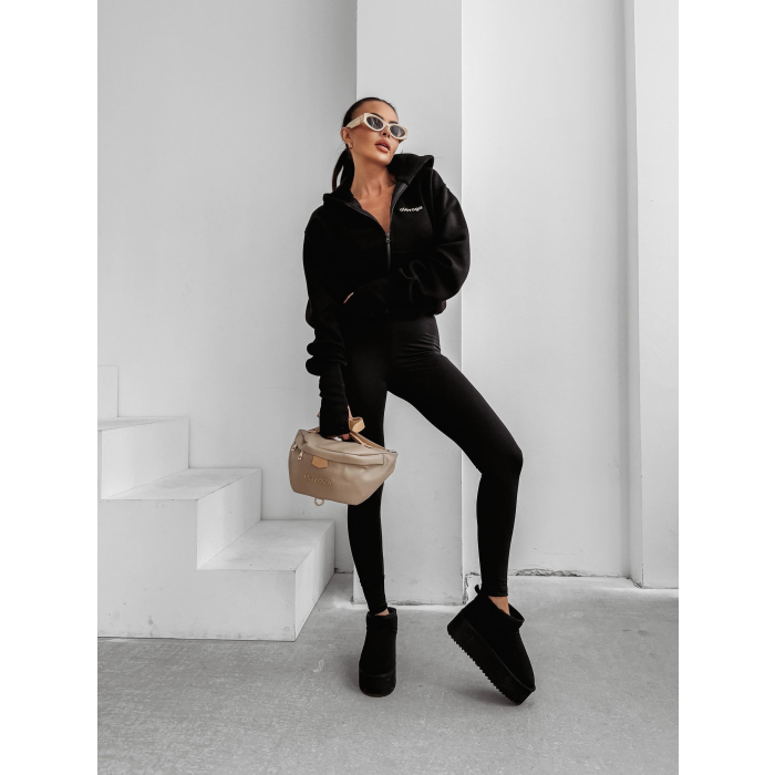 BLUZA DRESOWA BAWEŁNIANA DAMSKA Z KAPTUREM NA ZAMEK OLAVOGA AUTUMN TALE BLACK